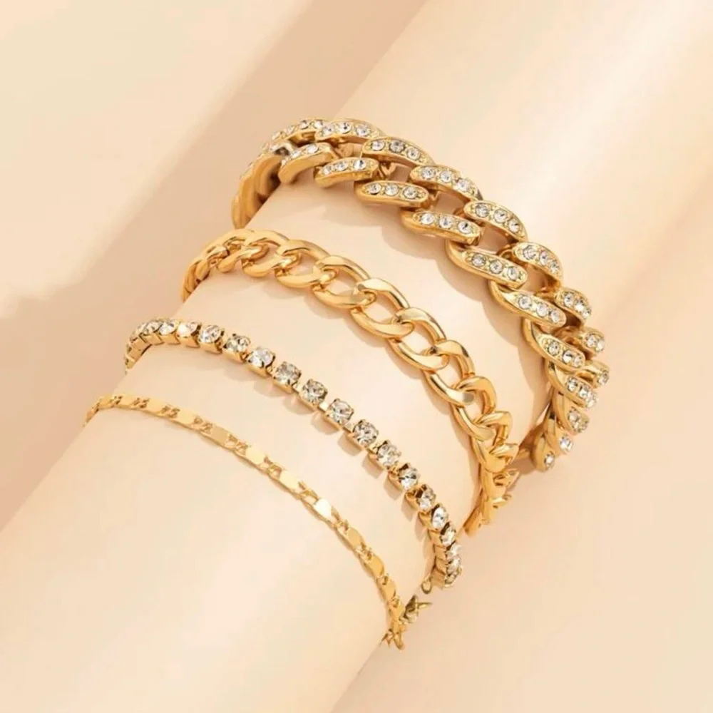 Modern Gold Chain Rhinestone Bracelet Set - Picture 3 of 9